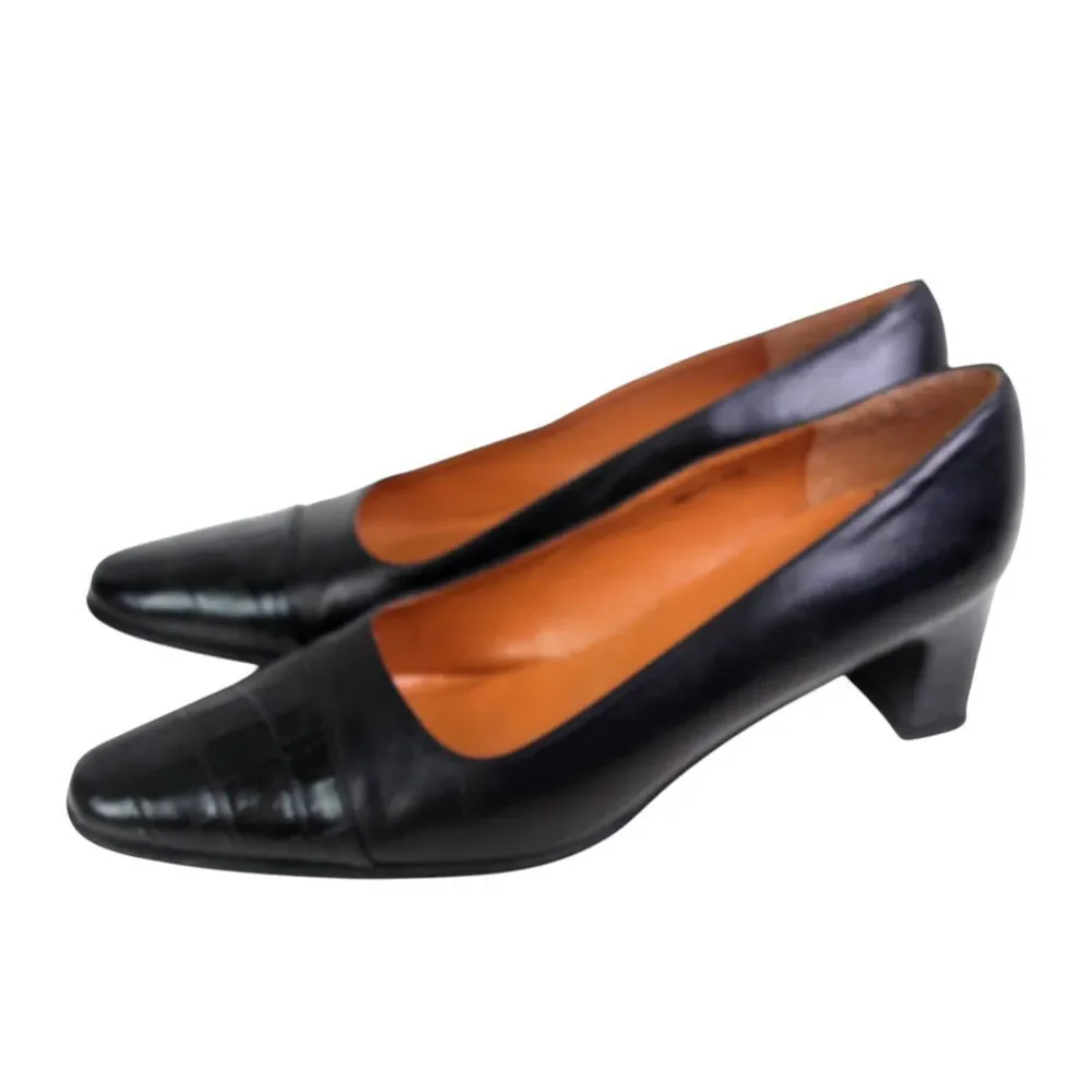 Lauren Ralph Lauren BLACK GENUINE LEATHER MID HEEL CLASSIC PUMP SHOES Sz 7 1/2 B